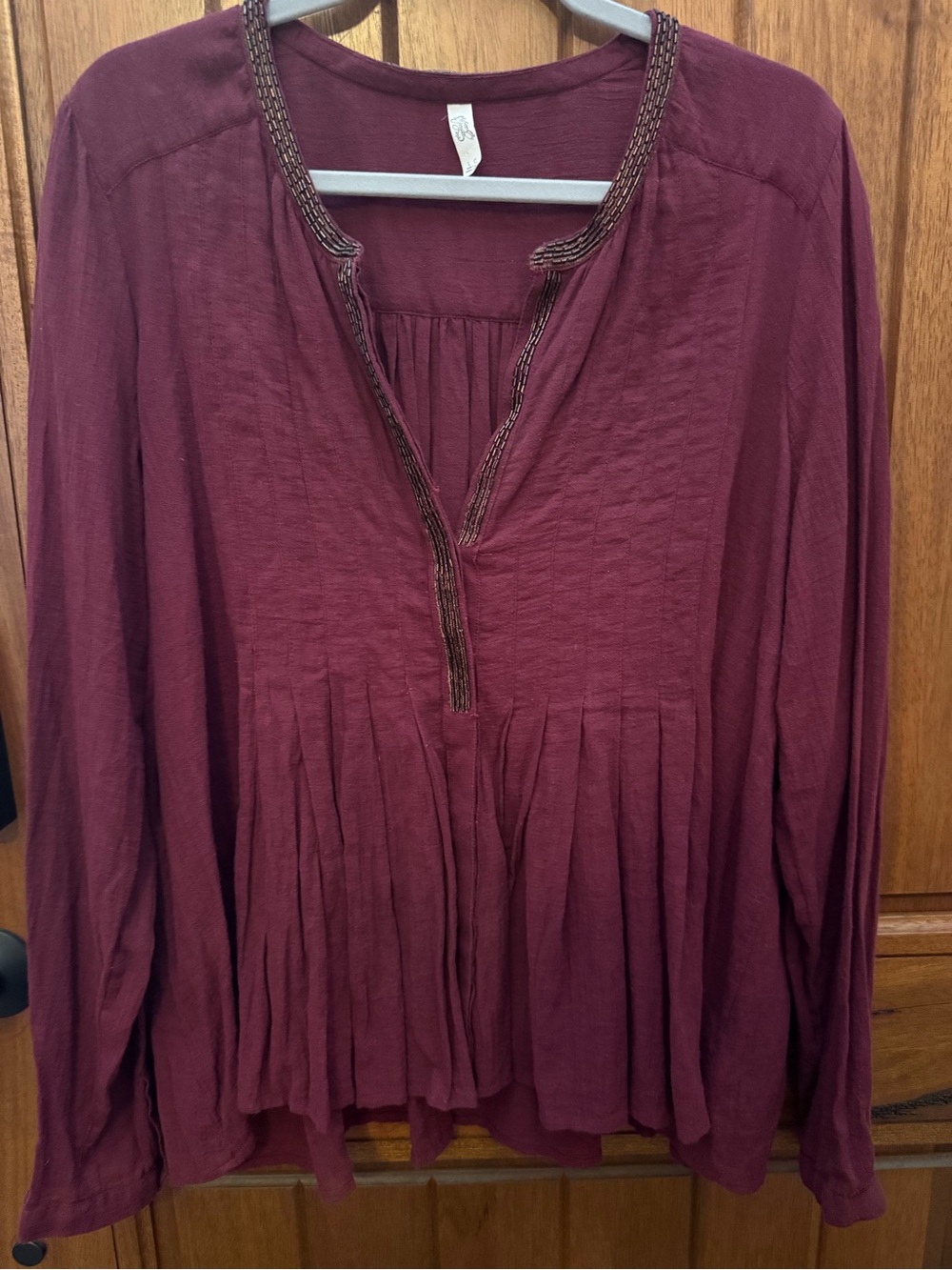 Free People Long-Sleeve Pleated Boho Top